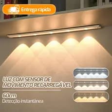 Luminária LED Sensor de Presença Sem Fio USB Recarregável Magnética 3 Cores para Armário Cozinha
