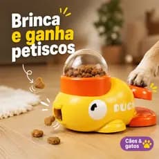 Alimentador Comedouro Automático Interativo Gatos Cães Pets Em Forma De Pato Amarelo