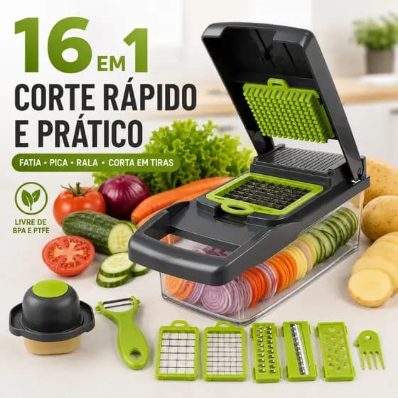 Fatiador De Legumes Aço Inox 16 em 1 Fatiador Cortador Ralador De Legumes Fruta Profissional