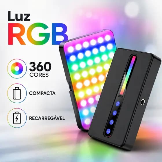Luz De Preenchimento Led Rgb Recarregável Para Celular Câmera Tablet  Ao Ar Livre Portátil