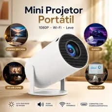 Projetor Inteligente Portátil Full Hd 4K Ultra HD HDMI Wifi Alto-Falante Bluetooth Android Branco