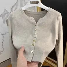 Cardigã feminino de malha com decote em V, novo estilo, corte ajustado, mais emagrecedor, design longo @- 6QKI