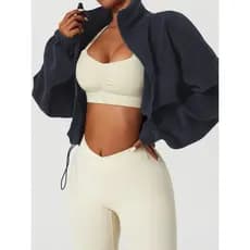 Jaqueta esportiva curta de fleece polar espesso modelo 2026, com gola e cordão ajustável XBA2