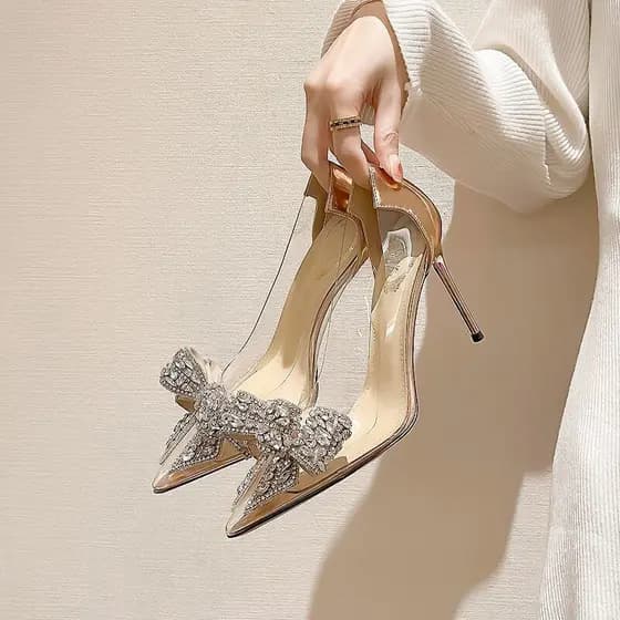 Sapatos de Salto Alto Transparentes de Cristal para Mulheres, Bico Fino, Estilo de Moda Primavera e Outono TI02