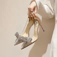 Sapatos de Salto Alto Transparentes de Cristal para Mulheres, Bico Fino, Estilo de Moda Primavera e Outono TI02