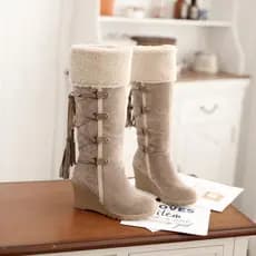 Botas de inverno de tamanho grande com forro de pele, salto plataforma de 7 cm de espessura, botas de neve quentes de al