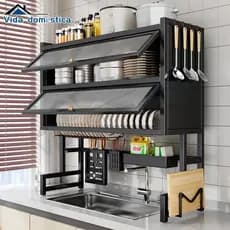 Escorredor Rack Pia de Louça Cozinha Organizador de Pratos Com Porta de Acrílico 65/85cm