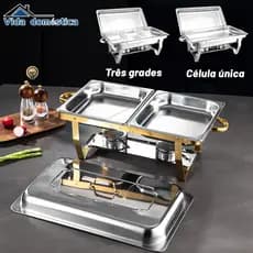 Rechaud Profissional Inox 12L com 1, 2 ou 3 Divisórias para Buffet Grande Festas Eventos