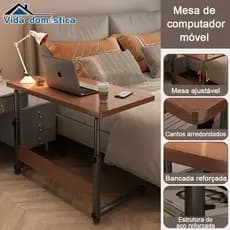 Mesa Mutiuso Mesinha Notebook Com Altura Regulavel e Rodinhas Tablet Cama Sofá Ajustavel Cor da madeira para estudantes