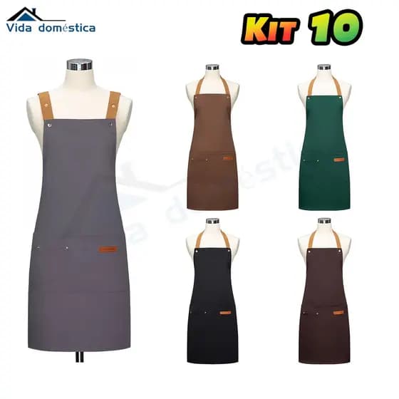 Atacado kit 10-40 Avental de Cozinha Unissex Preto - Impermeável, Ajustável e com Bolso