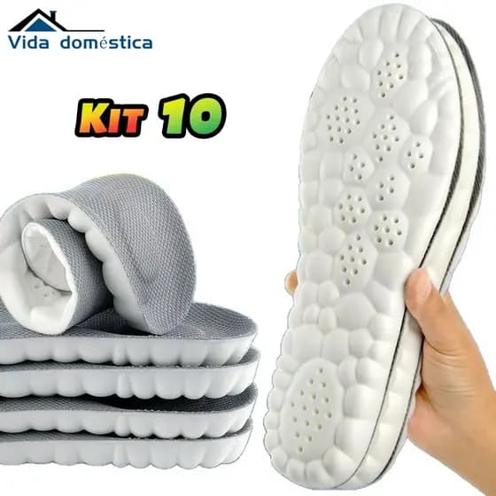 Kit10 Palmilhas Ortopédicas 4D com Suporte Ortopédico e Massagem 4D