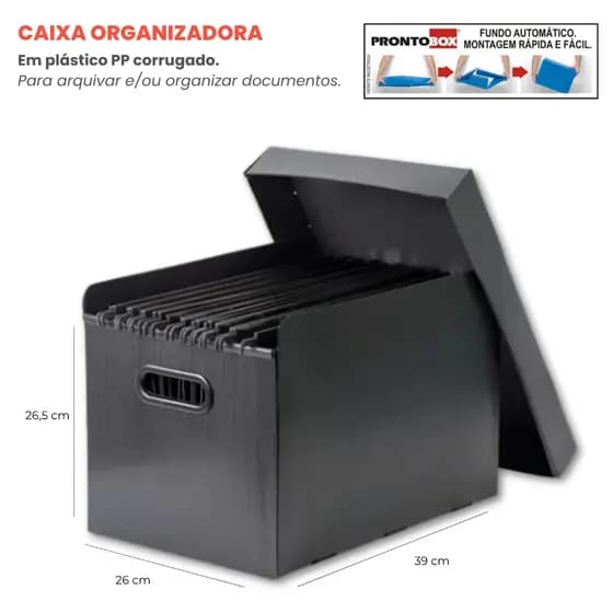 Kit 1 Caixa Arquivo Morto Reforçada Com 20 Unidades de Pastas Suspensas Para Organização Documentos Coloridas