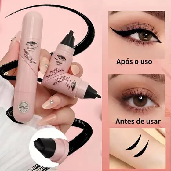 Caneta Delineadora Carimbo Ponta Dupla | Delineado Gatinho Perfeito em Segundos | À Prova D’Água e Longa Duração