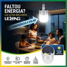 Lâmpada Solar Led Inteligente Luz Emergência Com Controle E Indicador Bateria Para Casa E Outdoor
