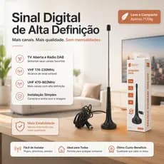 Antena Para TV Digital Interna Cabo 5m TV Aberta 4k Uhf Hdtv Sinal Forte Kit 1/2/3 Unidades
