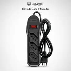 Filtro de Linha Megatron 3 Tomadas 10A Bivolt Cabo 1 Metro com Circuit Breaker Proteção Sobrecarga