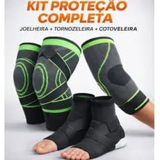 Kit Proteção Completa 3 em 1 Joelheira Cotoveleira Tornozeleira Ajustável Esportiva