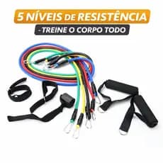 Kit Elásticos de Resistência Fitness com Pegadores – Exercício em Casa e Academia (5 Intensidades)