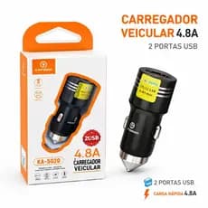 Carregador Veicular Para Carro 2 USB 4.8A 5V 2.4A Duplo Ultra Rápido Universal