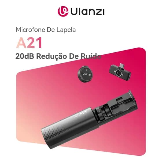 ULANZI A21 Microfone De Lapela Sem Fio Mini Bluetooth 20dB Redução De Ruído Para Type-C/Lightning