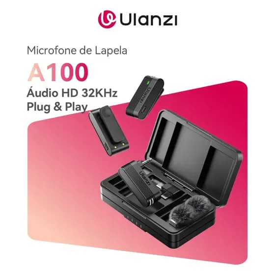 ULANZI A100 Microfone Sem Fio Lapela 32KHz Profissional Para Smartphone Type-C / Lightning