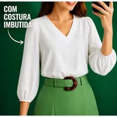 Blusa com Manga Feminina 3/4 Tecido Crepe Moda Evangelica social detalhe elegante
