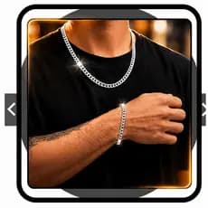 Corrente e pulseira conjunto Masculino Banhado a prata cor prata aço inoxidavel Colar