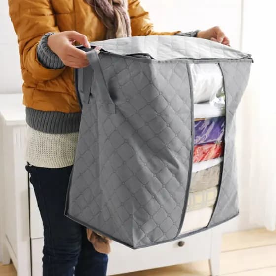 Cesto Organizador Grande Dobrável com Zíper 50 cm – Ideal pra Roupas, Toalhas e Closet