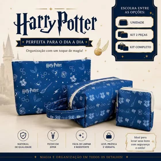 Necessaire Harry Potter Hogwarts Kit 2 Peças Ou Unidade Estojo Feminino Masculino Organização