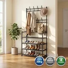 Sapateira Arara Organizadora 4 Camadas com Ganchos – Cabideiro Multiuso para Sapatos Roupas e Closet