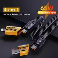 Cabo Turbo Tipo C para iPhone Xiaomi Samsung USB 4 em 1 Turbo 65W/PD 27W Cabeça de Metal Revestida de Nylon