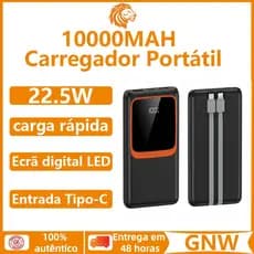 Carregador Portátil  10000mAh Power Bank Turbo 22,5W PD carregamento ultrarrápido Indução para iPhone/Android