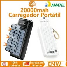 Carregador Portátil Power Bank Solar 20000mah Com cabos 5 Em1 LED lanterna e Compatível iOS/Android