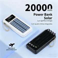 20000mAh Power Bank Solar Carregador Portátil com cabos 5 Em1 Carregamento Solar e LED Integrado