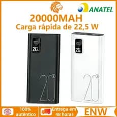 Carregador Portátil 22.5W 20000mAh Capacidade Total Carregamento Rápido Duplo USB com Display Digital