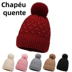 Touca Feminina de Lã com Pompom Confortável e Quente Design que Afina o Rosto