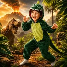 Fantasia Dinossauro Infantil Luxo Menino Macacão Longo com Capuz e Cauda Premium