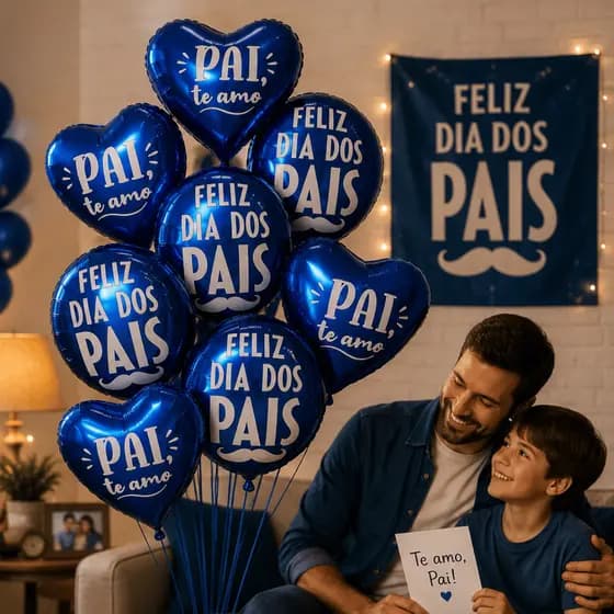 Balões Metalizados Coração Azul 24cm Dia dos Pais Pai Te Amo Meu Herói Decoração Festa