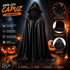 Capa Adulto com Capuz para Halloween Fantasia Bruxa Vampiro Drácula e Cosplay