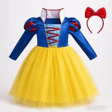 Vestido + Tiara Fantasia Branca de Neve Infantil Luxo Princesa Premium Festa Cosplay