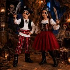 Kit Fantasia Pirata Infantil Menino Menina Completa Cosplay Festa Halloween Chapéu Espada Tapa Olho