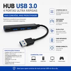 Hub USB 4 em 1 Preto Portátil USB 4 Portas USB 2.0 PC Notebook LapTop Office