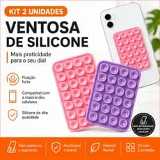 Kit 2 Ventosas para Celular Fixação Espelhos Superfícies Lisas Cores Diversas Silicone - Giovanna