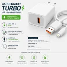 Carregador Turbo USB 18W com Cabo Lightning 1 Metro Carregamento Rápido Compatível com IP