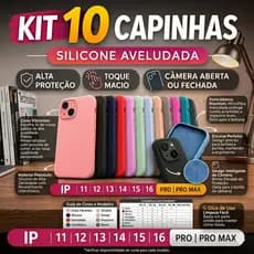 KIT 10 Capinhas Cases Silicone Aveludada IP 11 12 13 14 15 16 Pro Max Cores Variadas