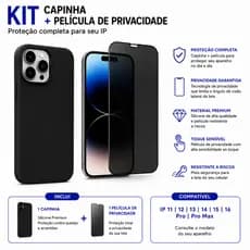 KIT 2em1 Película Vidro Privacidade 3D + Capinha Case Silicone Aveludada Premium Preta Branca