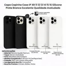 Capa Capinha Case IP XR 11 12 13 14 15 16 17 Silicone Preta Branca Excelente Qualidade Aveludada - Ronaldo