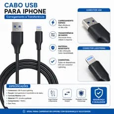 Cabo USB para iPhone Lightning 1 Metro Carregamento Rápido 5A Cabo de Dados Reforçado
