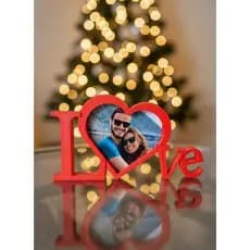 Porta Retrato Namorados Decorativo Love vermelho com visor de coração 3D Presente Amor Casal Noivado