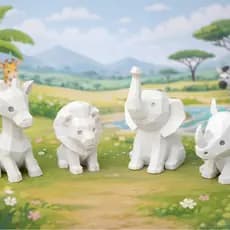 Kit Safari Mini 3d - Decoração Quarto bebe Criança Mesa Decorativo Moderno 4 bichinhos colecionaveis